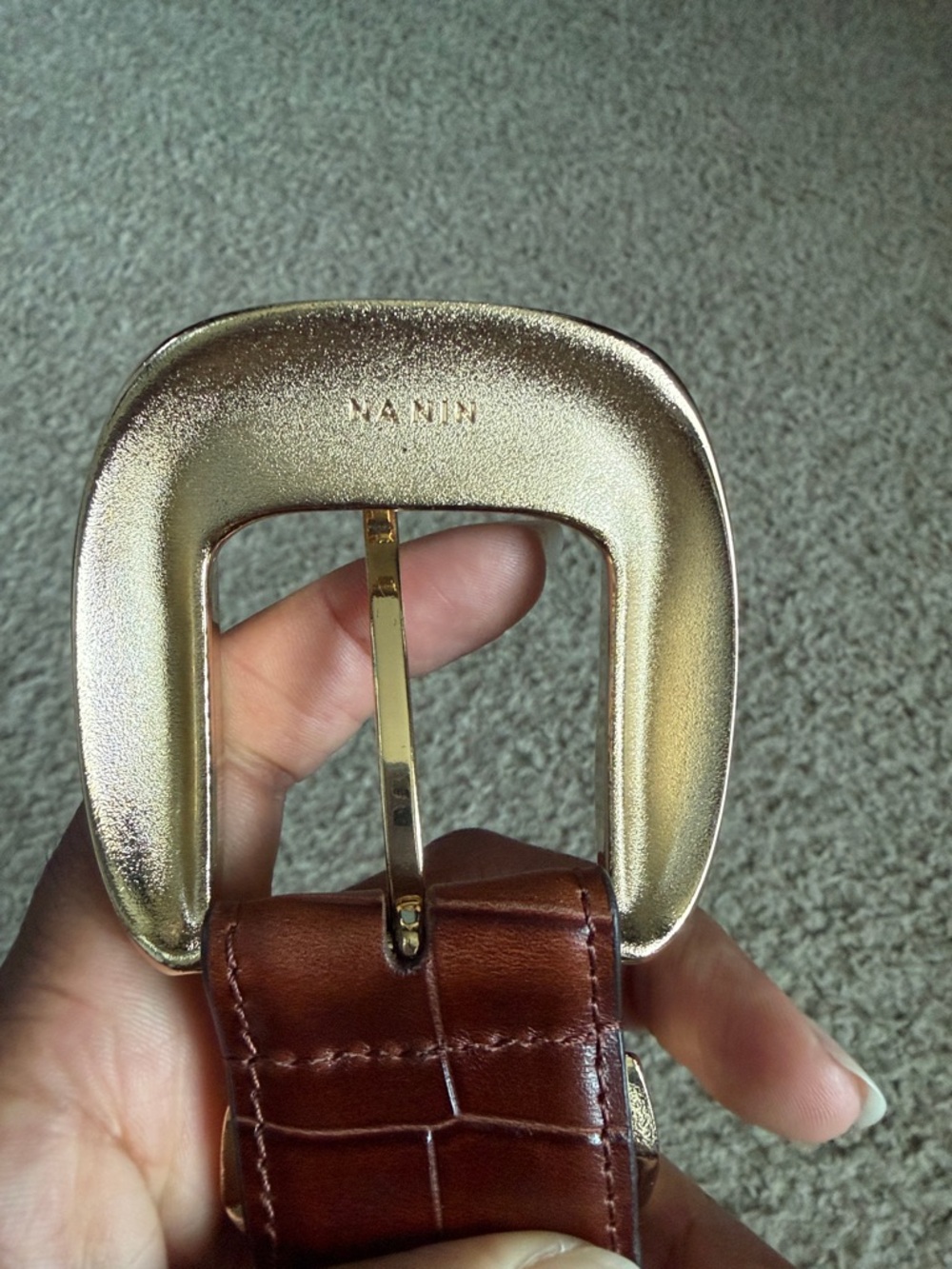 Na Nin Croc Embossed “Delaney” Leather Belt- Brown - Picture 5 of 6